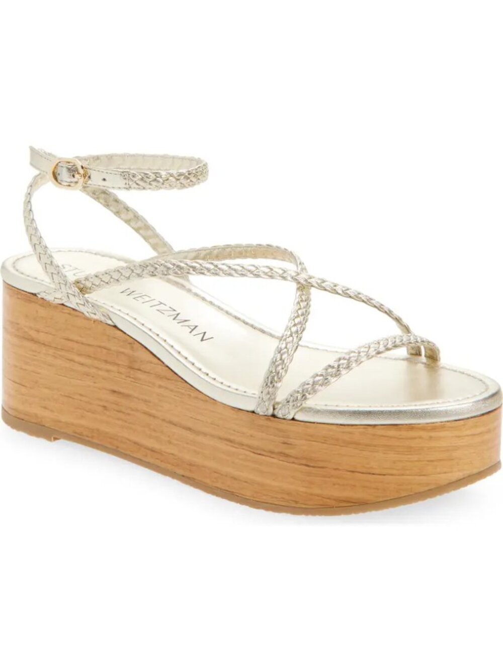 NEW STUART WEITZMAN Wovette Wedge Sandal Light Gold Sand Womens 9.5 $495